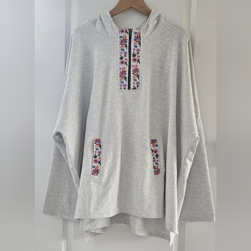 Avani del amour embroidered floral fleece gray pullover hoodie sweatshirt size3X